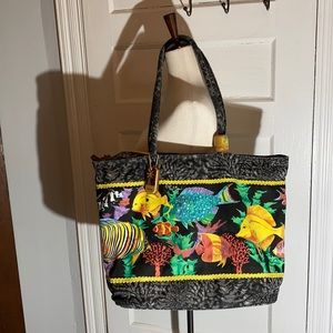 Paul Brent black canvas tropical fish beach bag